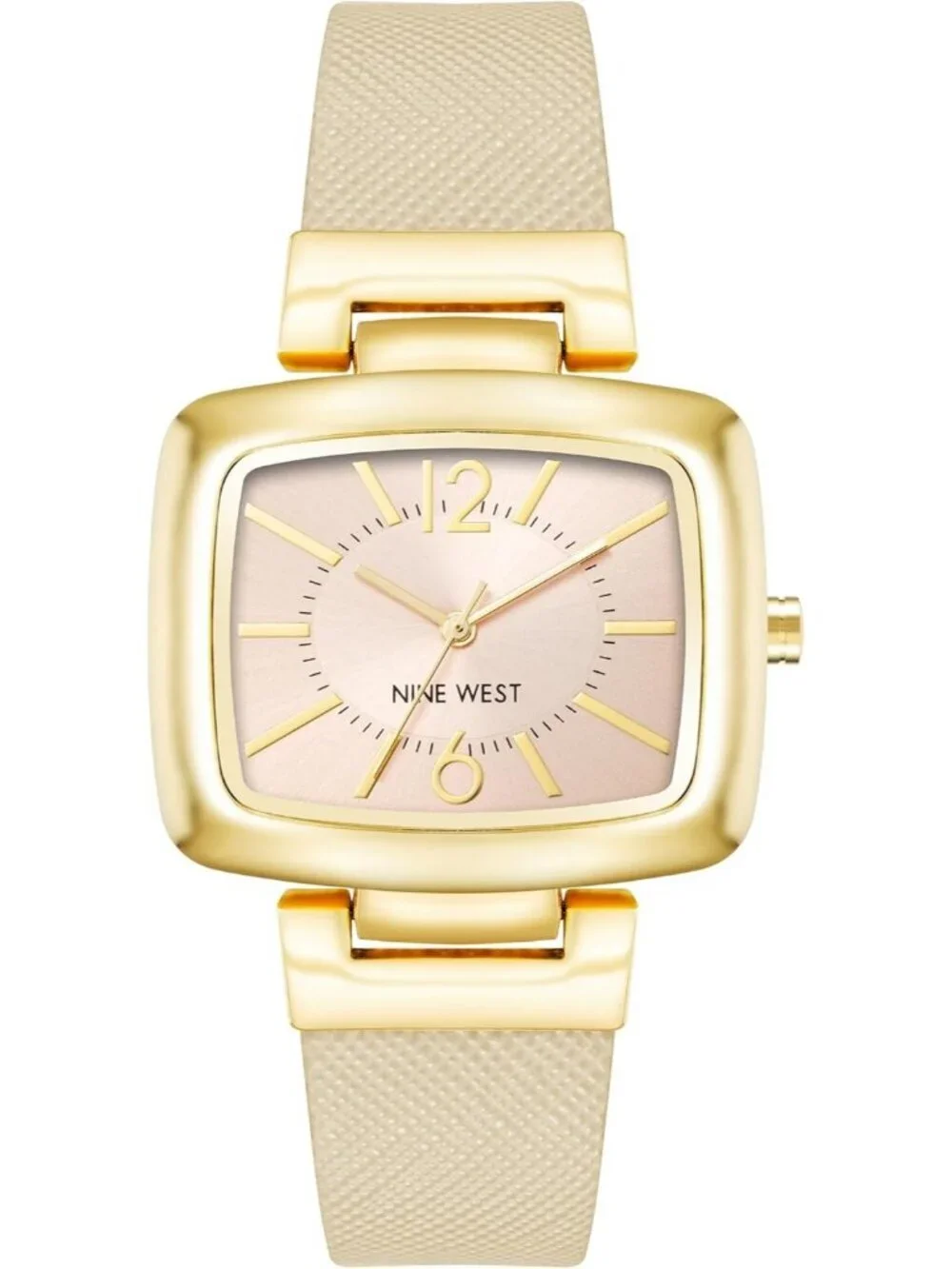 Nine West Women's Beige Analog Japanese Quartz Strap Rectangular Bracelet Watch